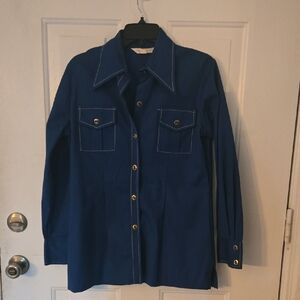 Vintage Koret Of California Blue Button-Up Shirt with Stitching